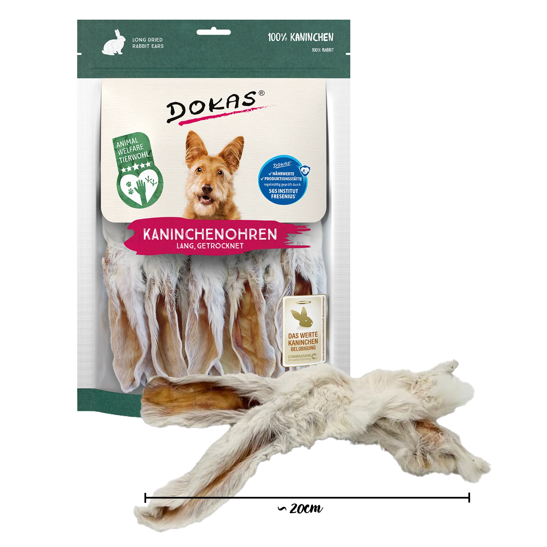Dokas - Rabbit ears with fur (long) 180g